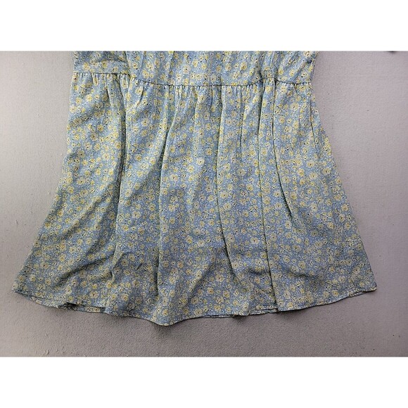 Beachly Floral Lined Sun Tiered Dress Blue Yellow Flowers Flowy Loose Fit - M - Picture 2 of 9